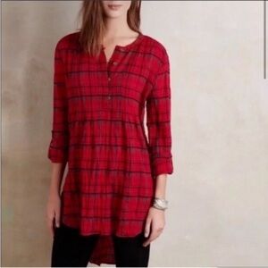 Anthropologie Holding Horses Red Plaid Tunic